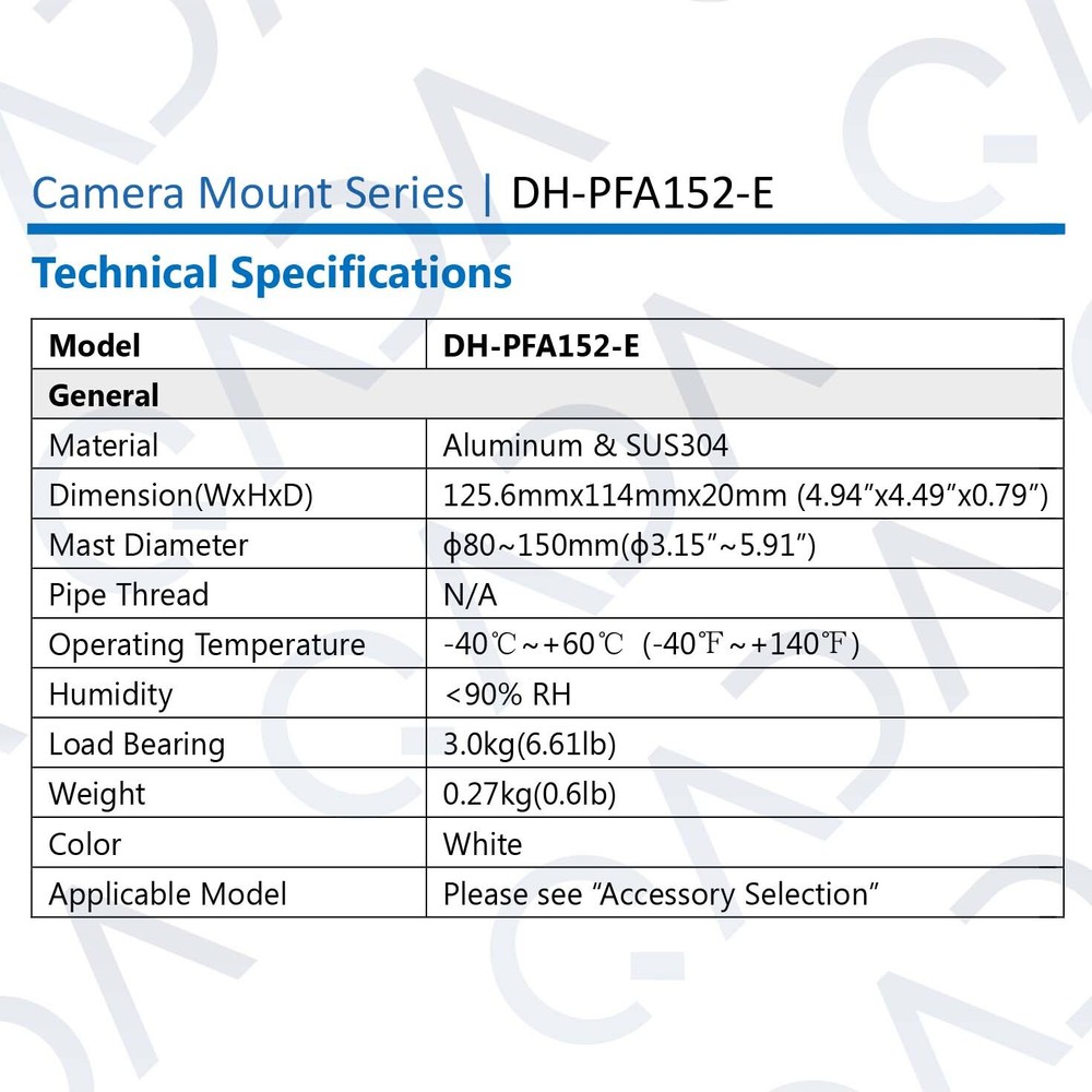 Dahua PFA152-E Universal Pole Mount Bracket Adapter For Wall Mount& Junction Box
