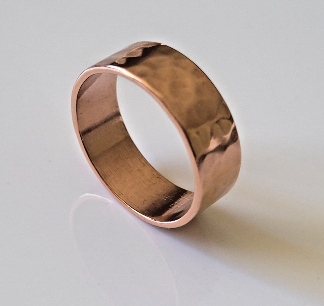 Solid Copper Hammered Band Ring - Arthritis Pain Therapy 8mm Pure Copper Ring