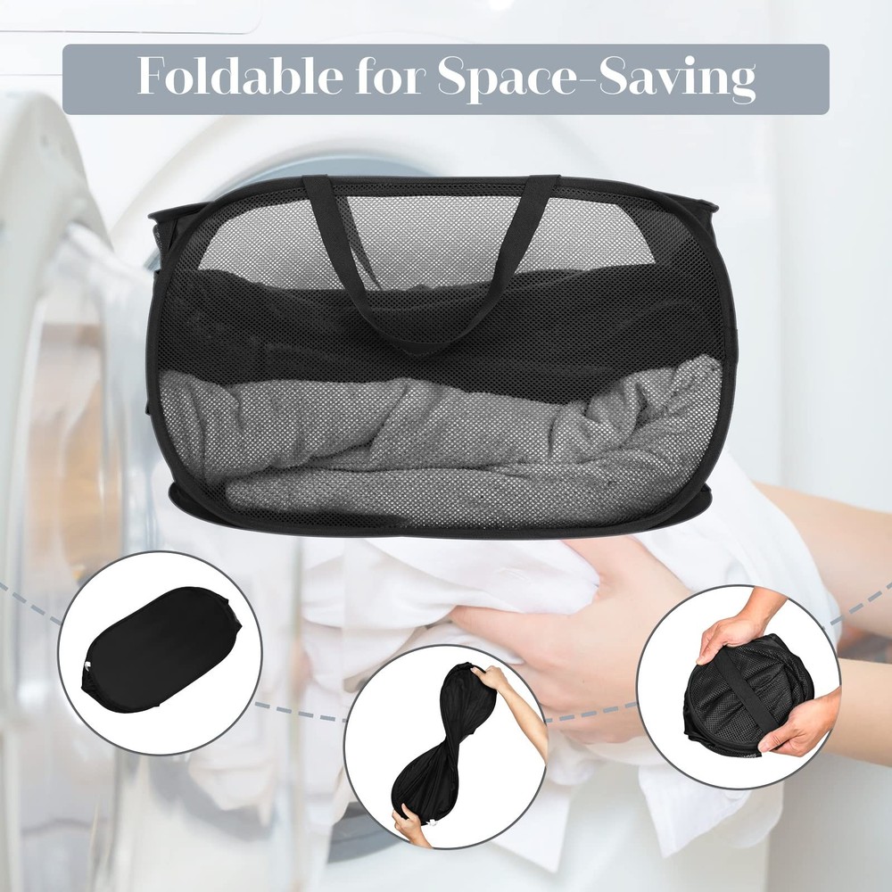 4 Pack Collapsible Laundry Baskets, Foldable Laundry Basket with Pocket, Dur...