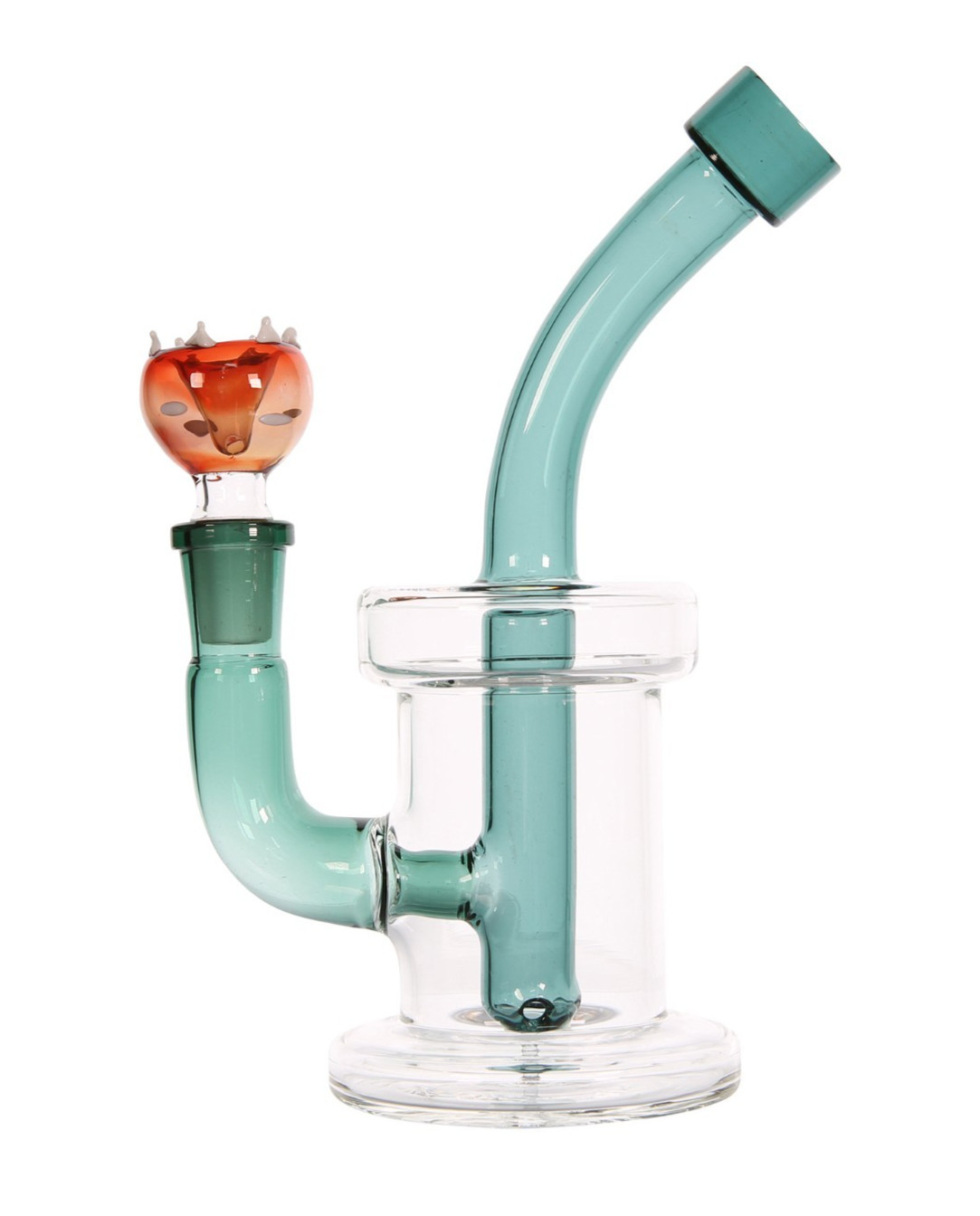 7” Bent Neck Glass Water Pipe Venus Fly Trap Design +14mm Bowl (Green Red/White)