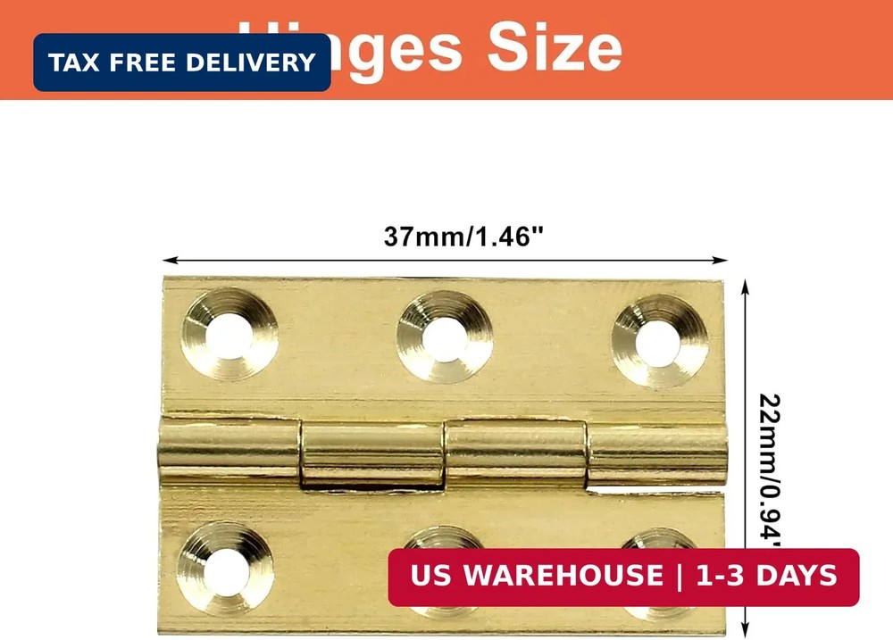 Piutouyar 8 Pack Butt Hinge 1.5 Inch Mini Solid Brass Hinges for Small Cabinet,