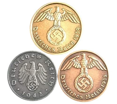 WWII Germany Coin Set 1 Rp Zinc, 1 Rp Bronze, and 5 Rp Coins (1936–44) Authentic