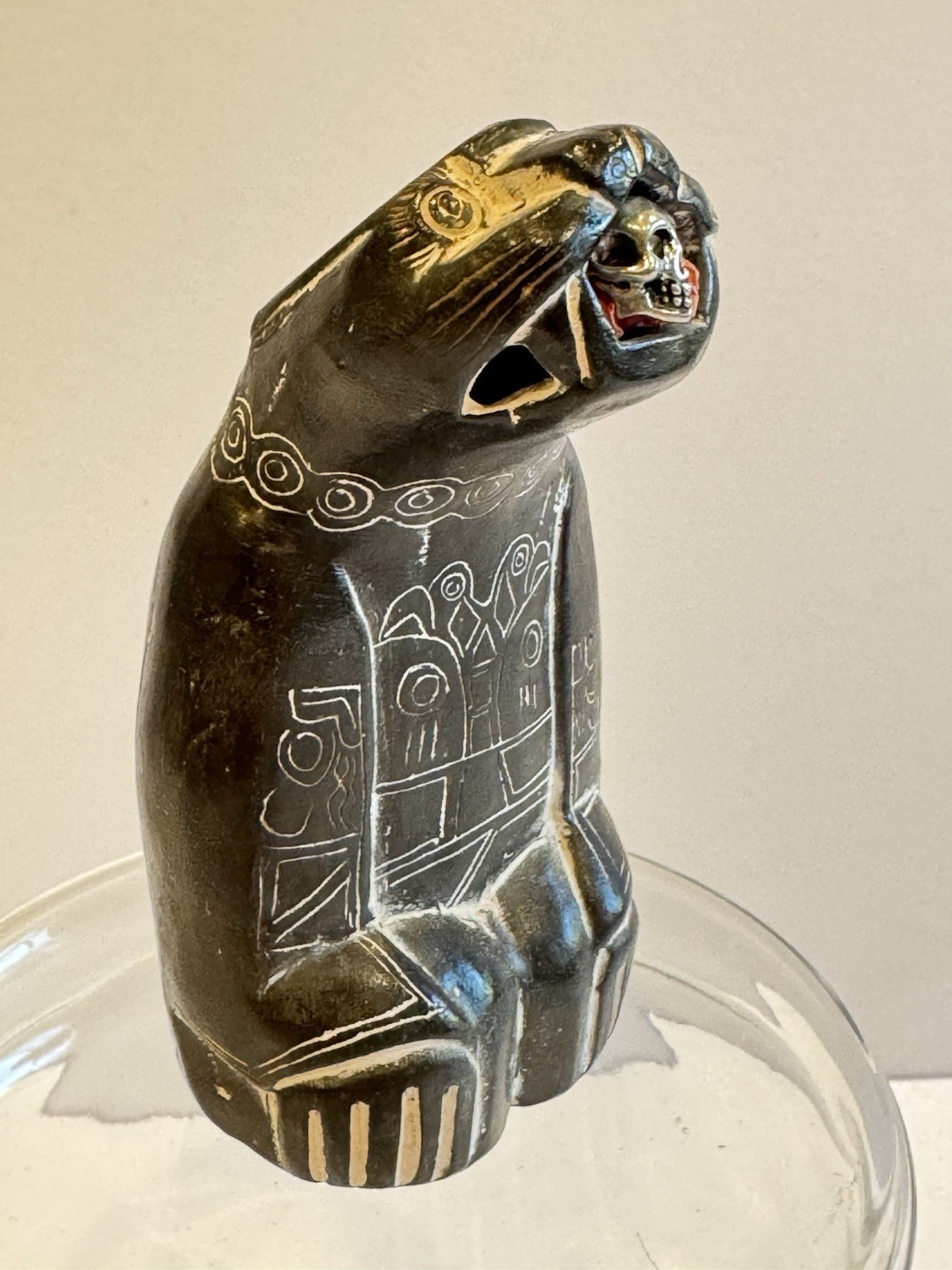 Hand Carved Stone Jaguar Statue Mythical Pre-Columbian Form Bolivian Chachapuma