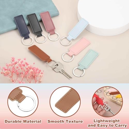 15 Pcs Leather Keychain Blanks Bulk Rectangle Laser Engraving Keychain Brown