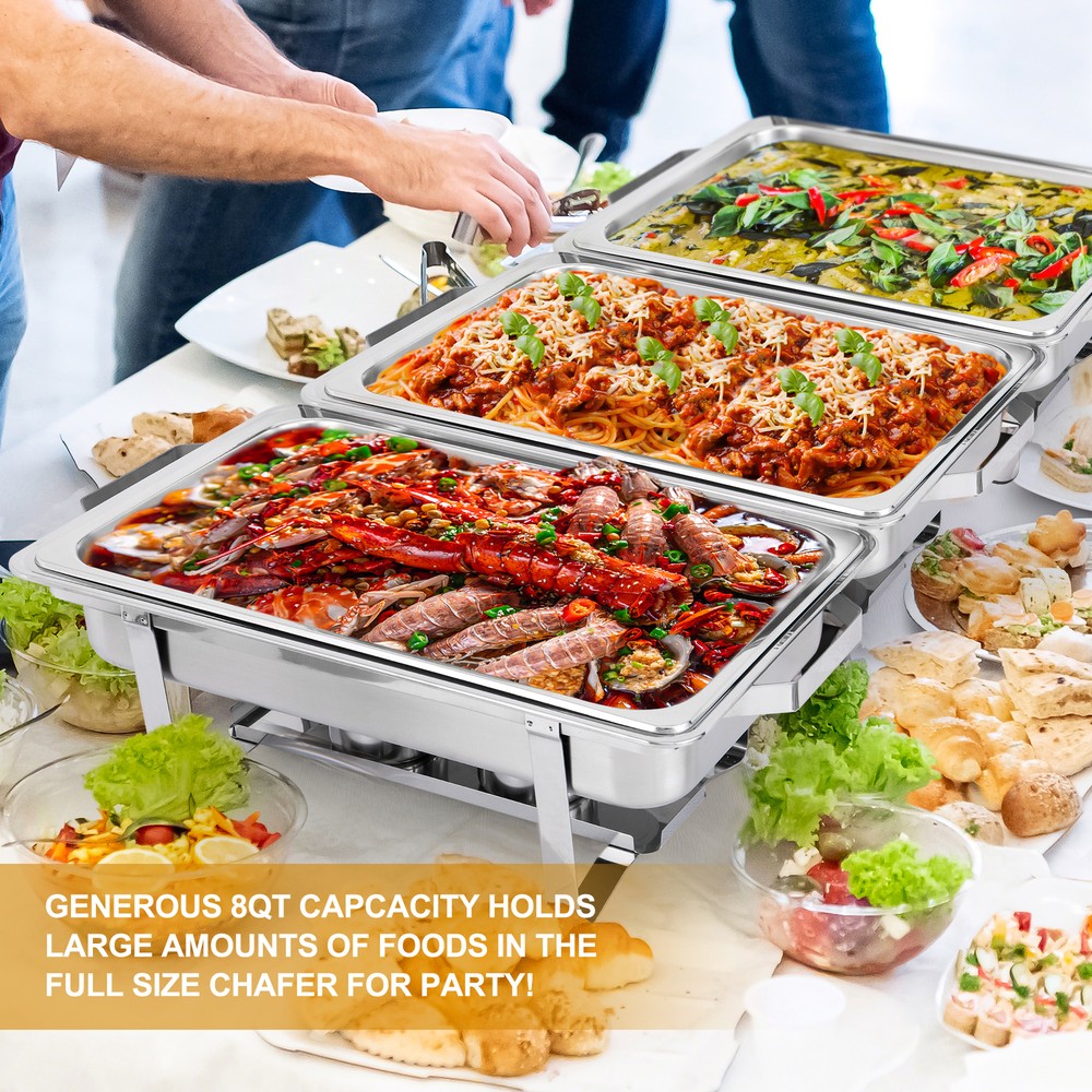 Chafing Dish 2 Packs Stainless 8 Quart Steel Rectangular Chafer Full Size Buffet