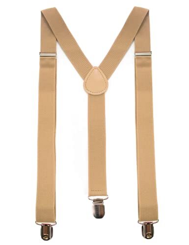Solid Color Mens Suspender with 3 Strong Clips Adjustable Braces Champagne