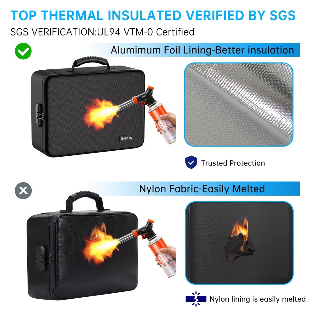 Fireproof Document Box with Lock,5200℉ Soft Case Fireproof Box with 25 Pocket...