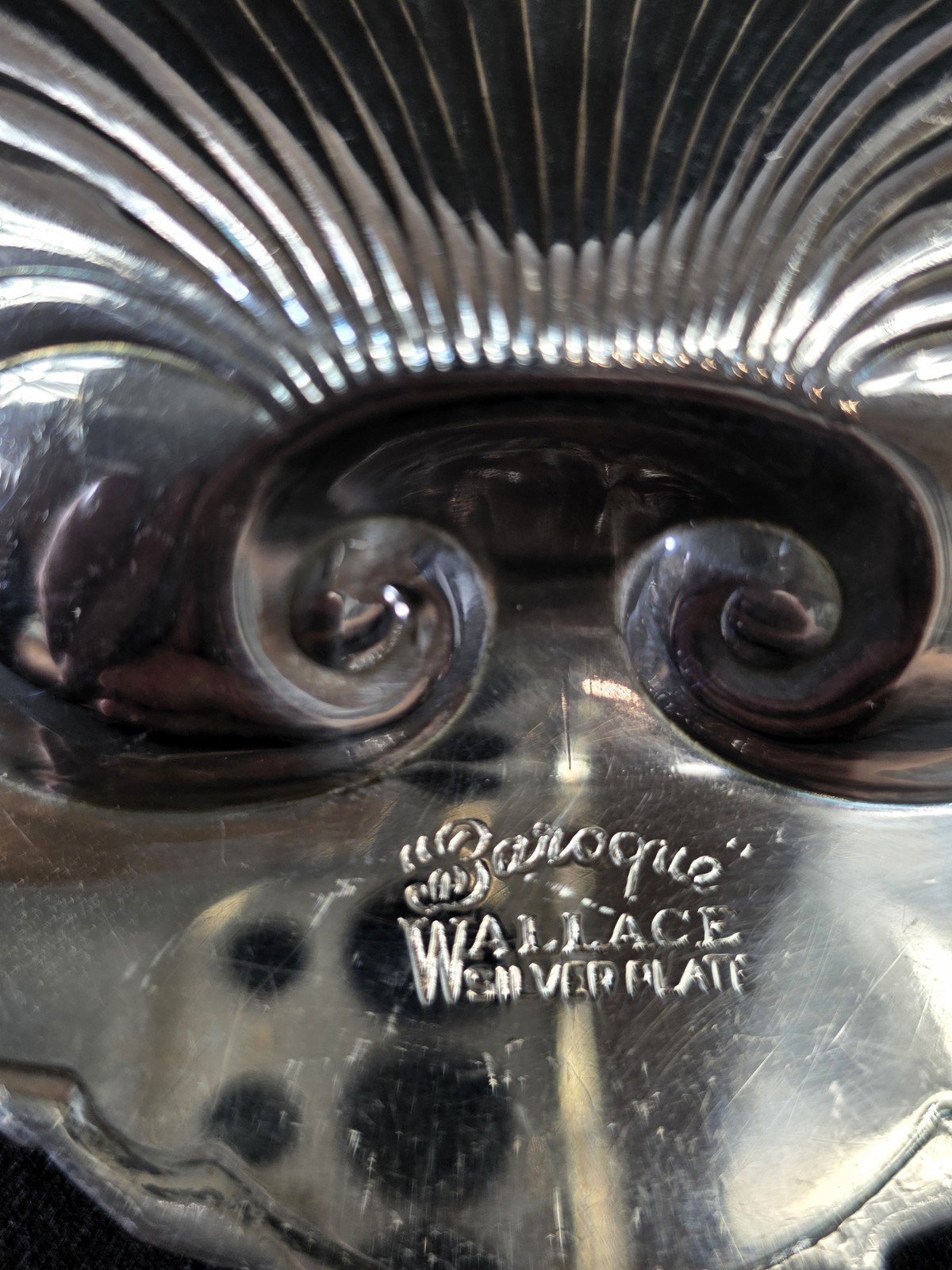Vintage Baroque By Wallace Silver Plate Shell Relish Nut Dish Mid-Century