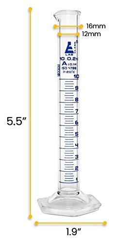 Graduated Cylinder, 10ml - Class A Tolerance ±0.10ml - Hexagonal Base - 10mL