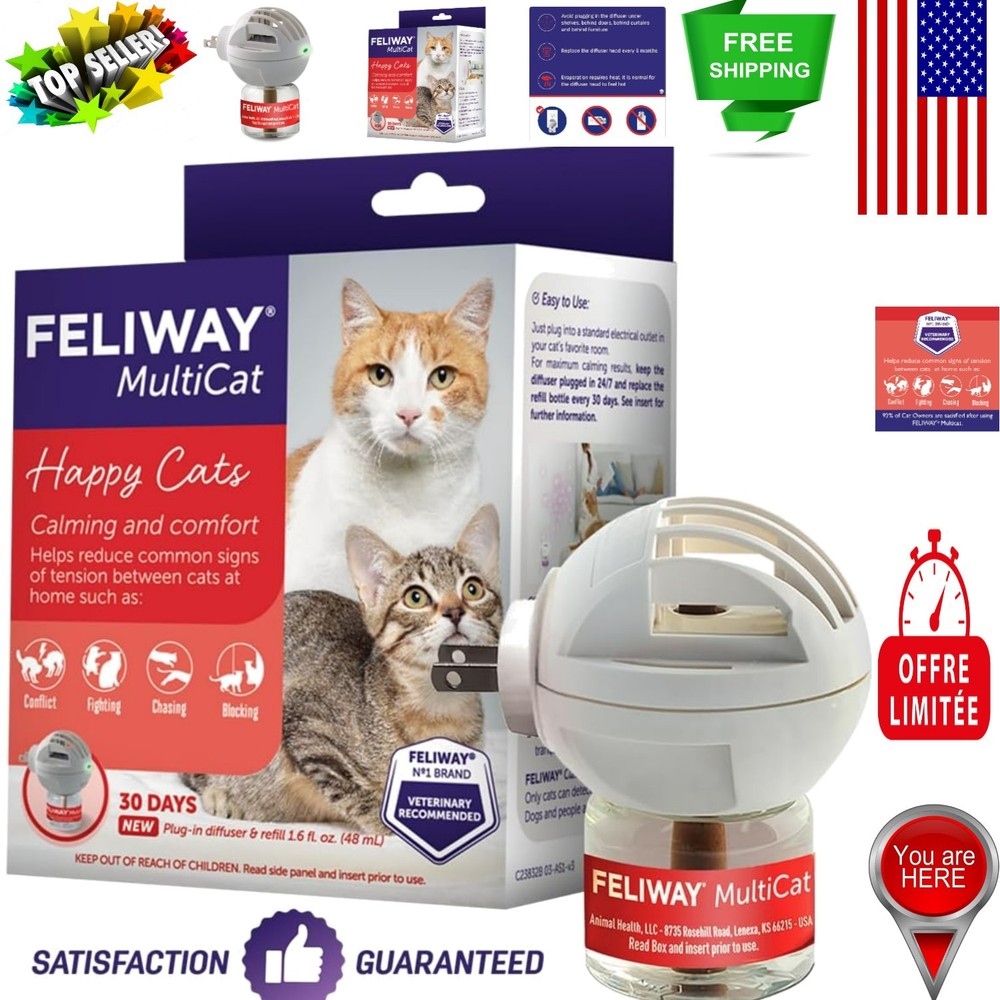 Vet Recommended MultiCat Diffuser - 48ml Pheromone Relief for Cat Conflicts