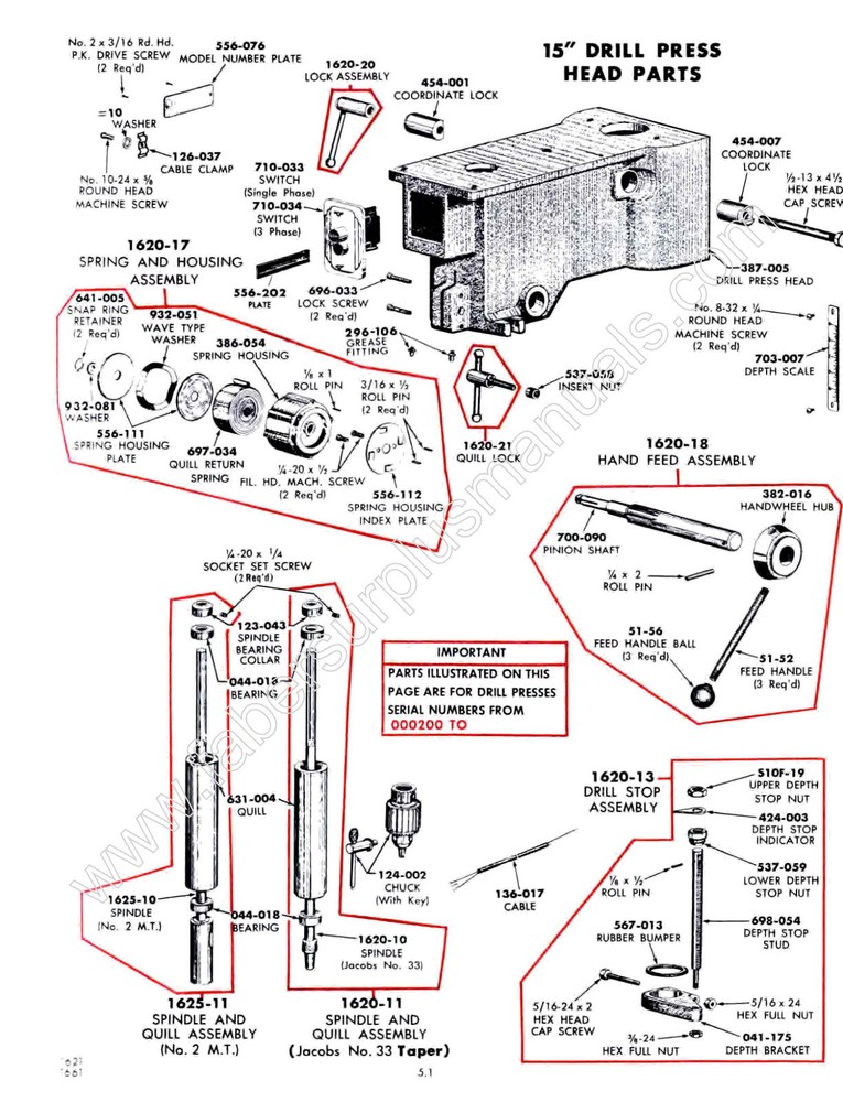 Clausing 15" Drill Press Vari- Speed Operating Instructions & Parts Manual *830