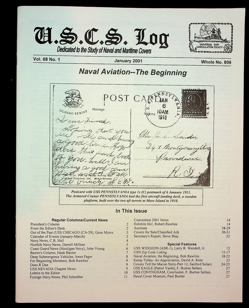 Universal Ship Cancellation Society USCS Log 2001  12 Newsletters Vol 68 No 1-12