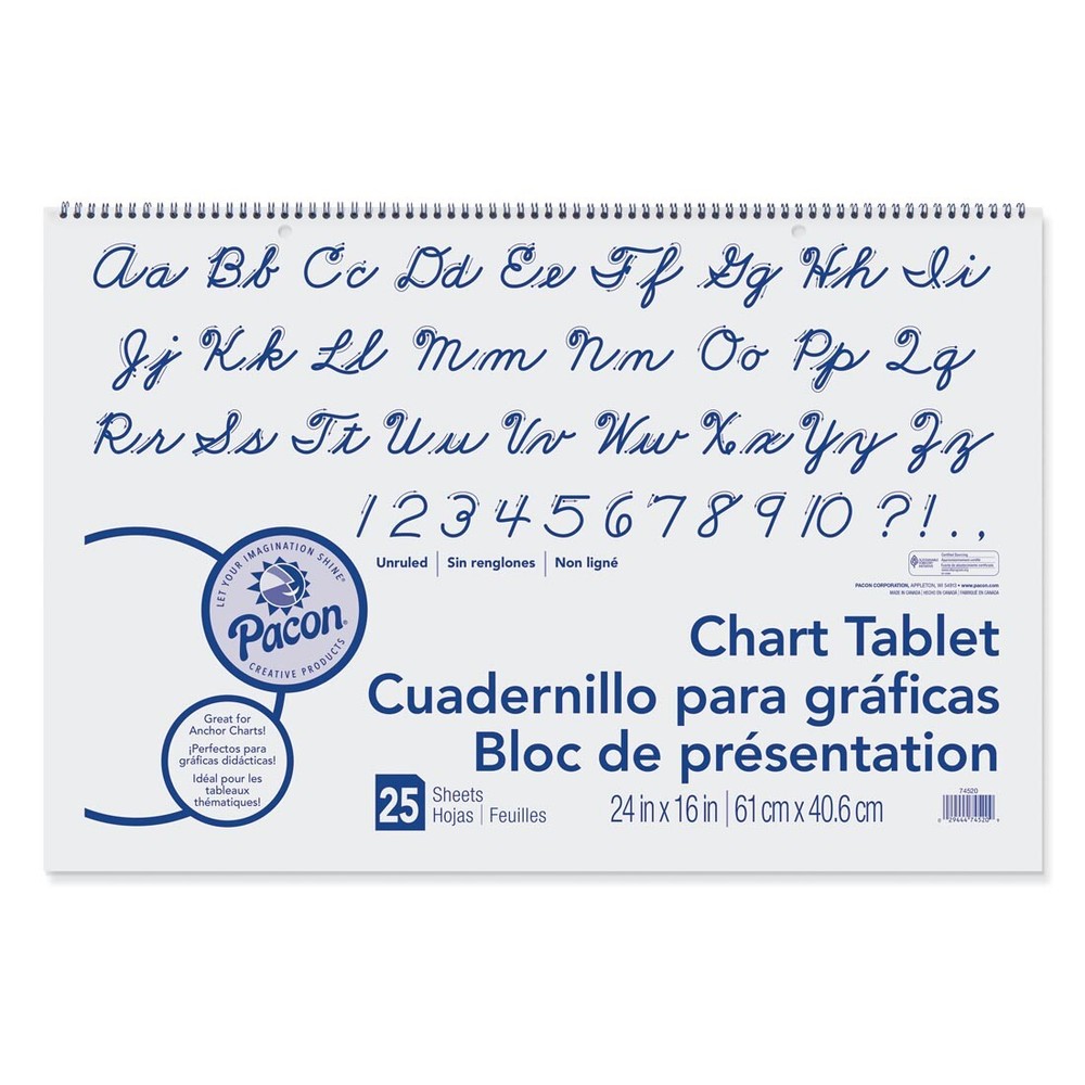 Pacon Chart Tablet White Unruled 24x16"