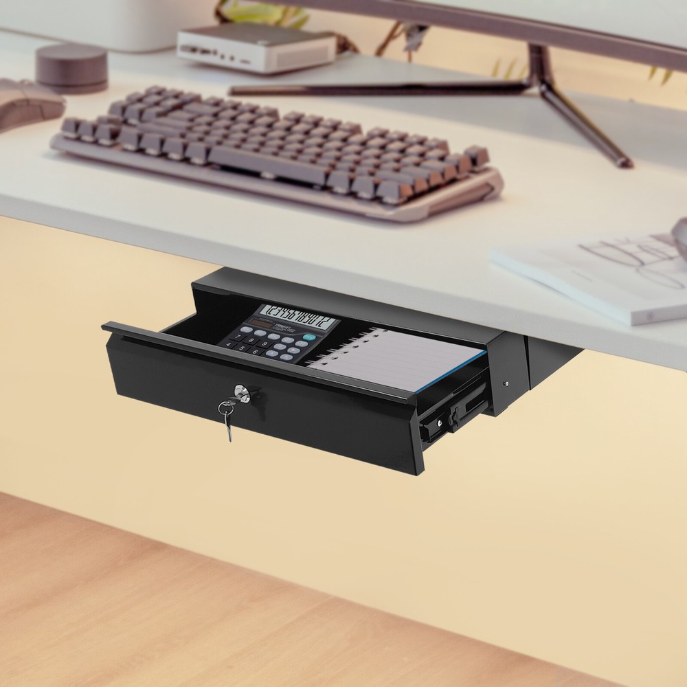 Sliding Pull-Out Under Desk Drawer with Lock for Organized Office Space