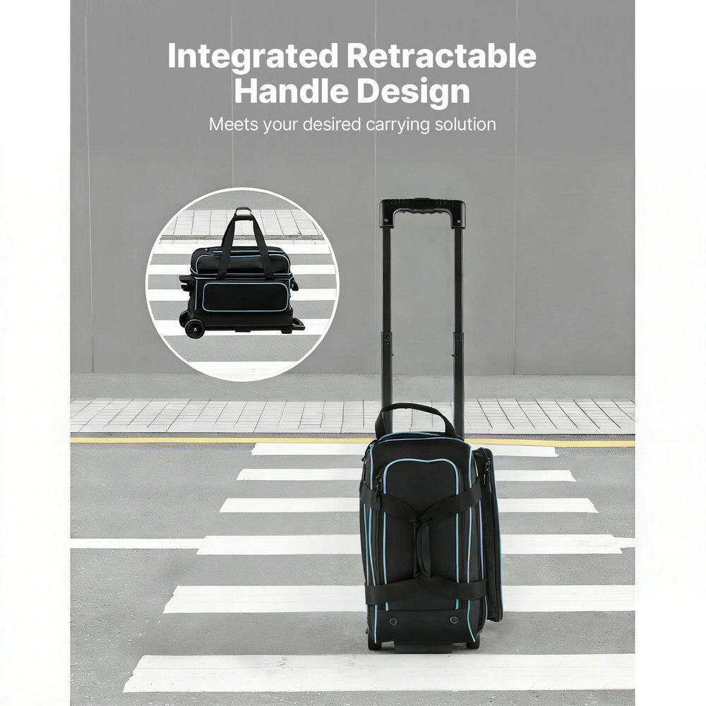 2 Ball Double Roller Bowling Bag with Wheels, Featuring a Separate Compartment f