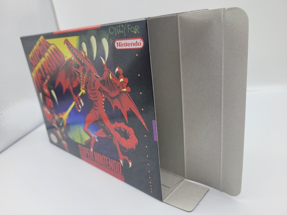 SUPER METROID SUPER SNES BOX ONLY REPLACEMNT BOX INCLUDES INSERTS + CLEAR CASE