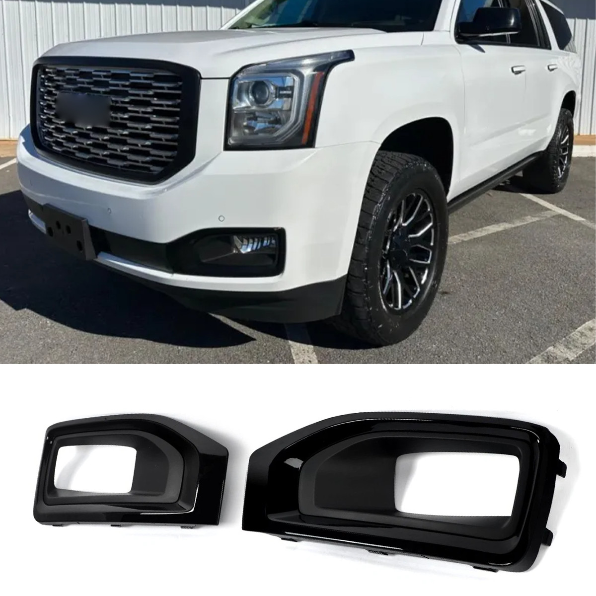 New Pair For 2015-2020 GMC Yukon / Yukon XL Gloss Black Fog Light Bezel Cover