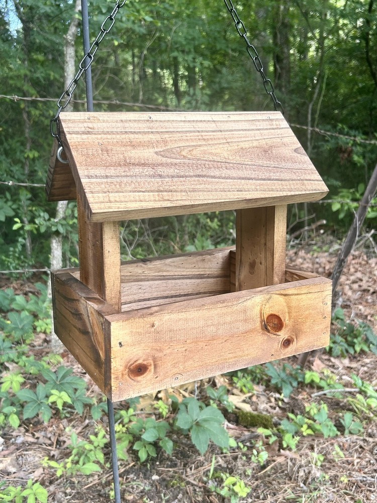 Pine Bird / Squirrel Feeder, Stained, With Chain Ready To Hang