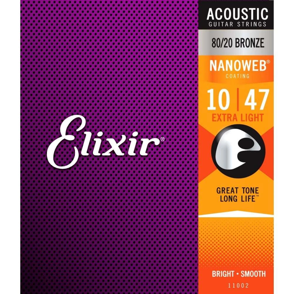Elixir 11002 Nanoweb Coated 80/20 Bronze Acoustic Guitar Strings gauges 10-47 AN