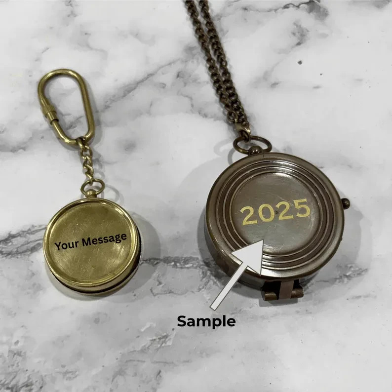Miniature Working Brass Compass Keychain Handmade Navigation Small Portable Outd