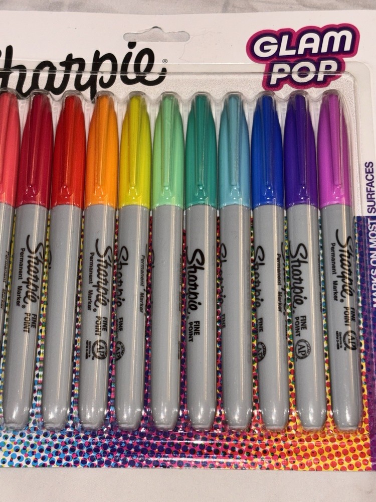 Sharpie Glam Pop Fine Point Permanent Markers New 12/Pkg Assorted New