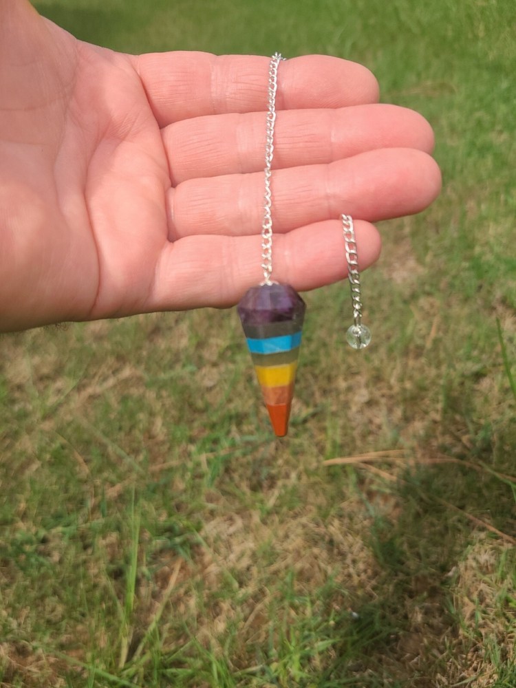 7 Chakra Faceted Cone Crystal Dowsing Pendulum Divination Tool