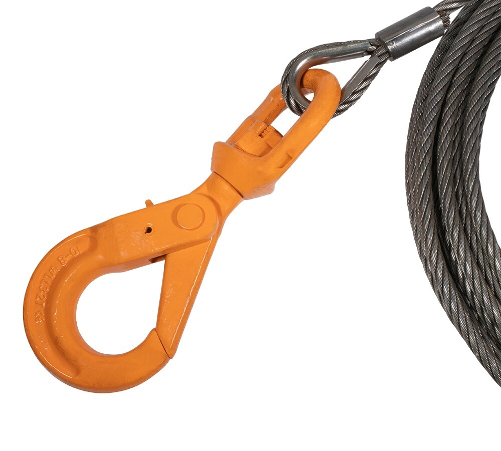 Wire Rope Steel Core Winch Cable 3/8"x100' Self-Locking Swivel Hook, 4250 # WLL