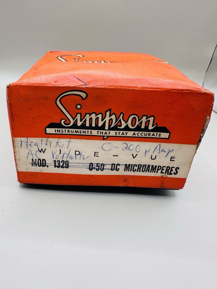 NOS Heathkit Simpson 4.5" Rectangular Panel Meter RMS Volts DB 200uA 1329 W/ Box