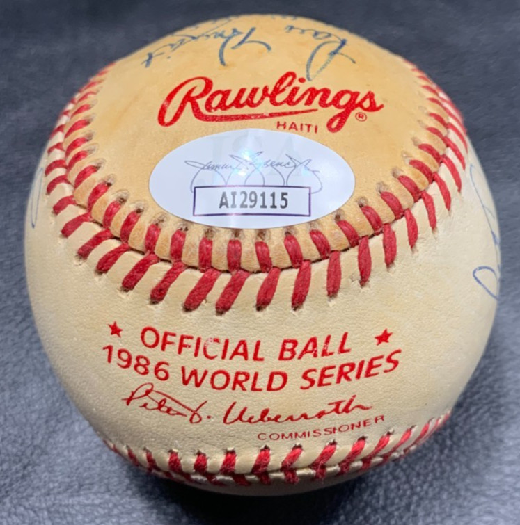 1986 NY METS SIGNED Official World Series BASEBALL SIGNED 5 PLAYERS + Harrelson