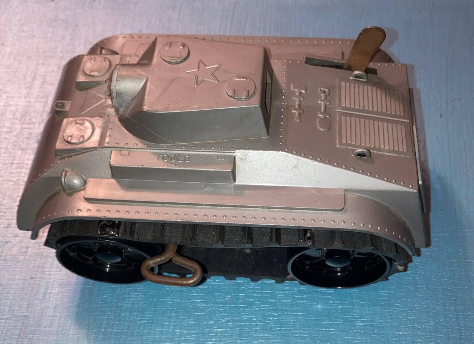 1950s marx Climbing fighting tank Tin Bottom Plastic Top Windup Works For Parts