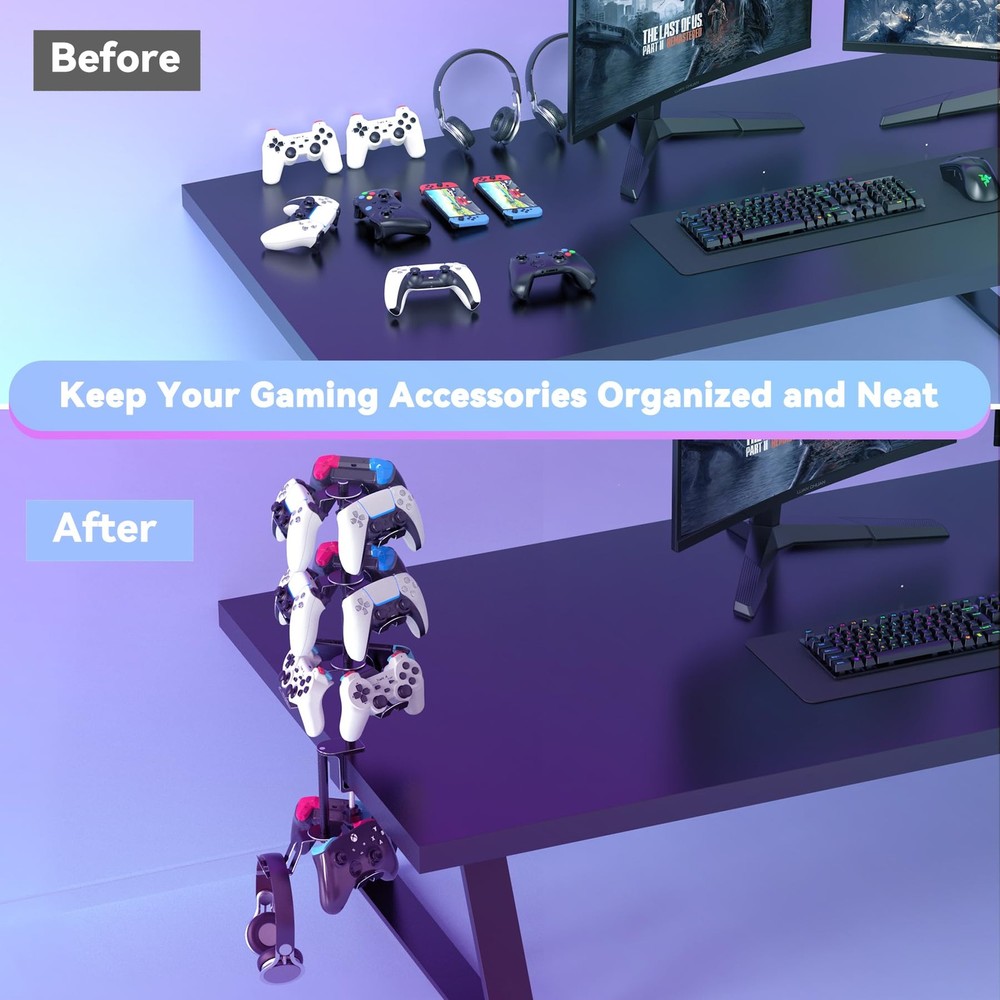 Rotatable 4 Tier Desk Clamp Controller Headset Stand, Universal Under Desk Co...