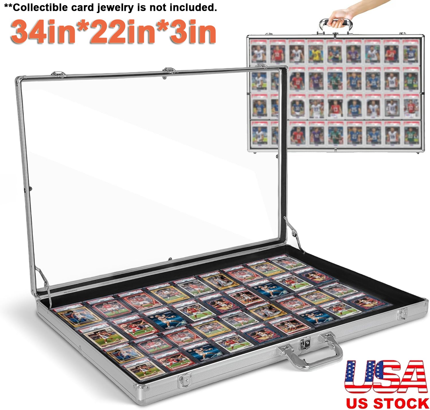 Locking Aluminum Display Case Showcase 34" x 22" Trade Show f Card Coin Jewelry
