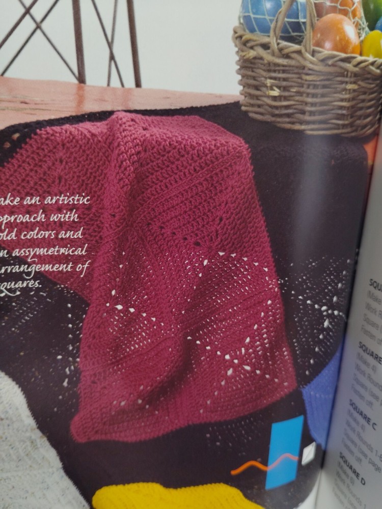 Crochet Blanket Throws Afghans Pattern Leaflet One Square Many Ways Red Heart