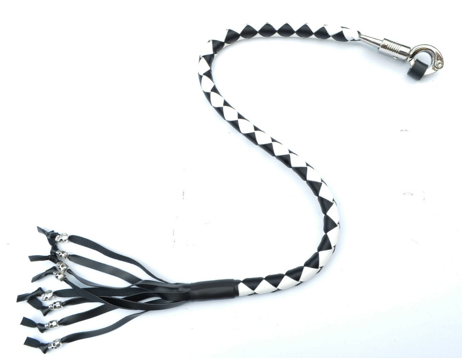 PU Leather Motorcycle Whip Get Back whip with Skull Tassles 36" BLACK / WHITE