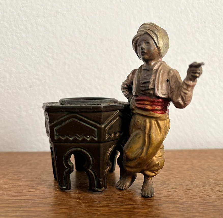 Antique Franz Bergman's School Austrian Cold Painted Boy with table c1900