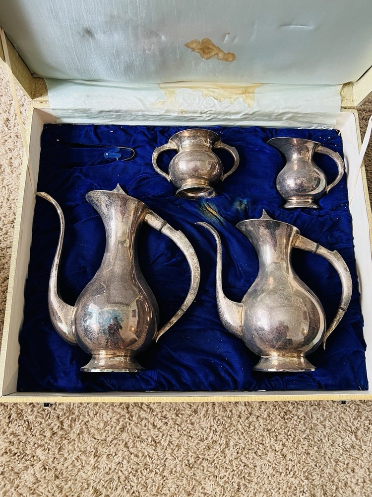 Vintage 5pc Mid-Century Modern Japanese Style Silver Plated Coffee & Tea Set