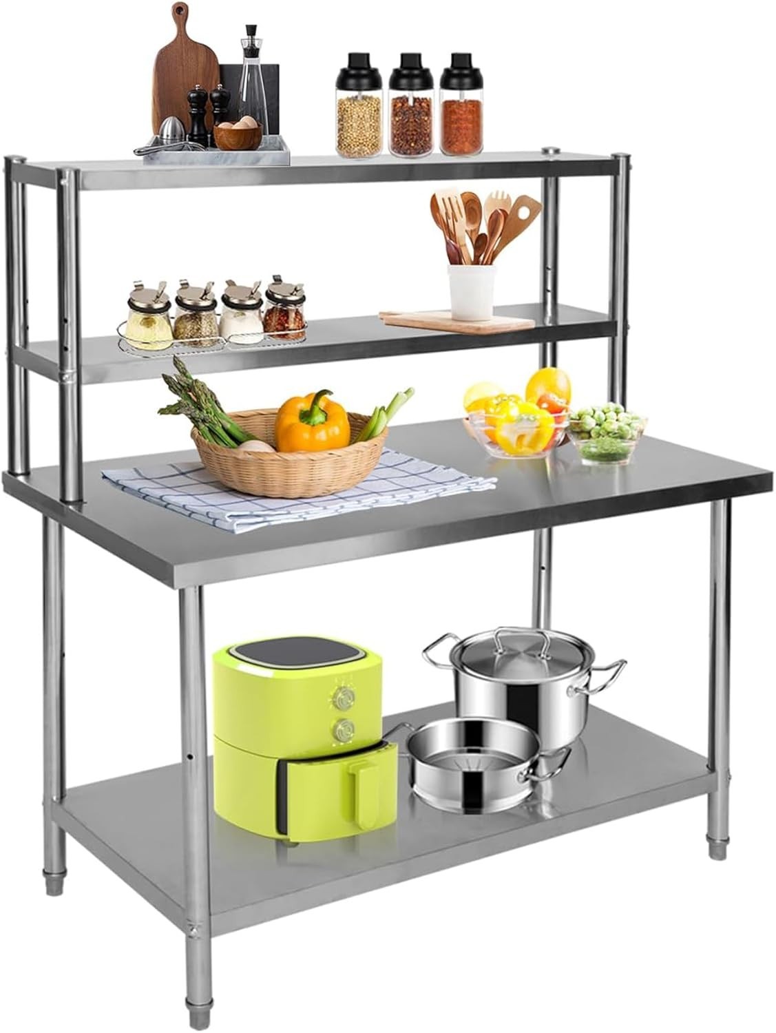 48" X 24" Stainless Steel Table with Overshelves Kitchen Prep Table Adjustable