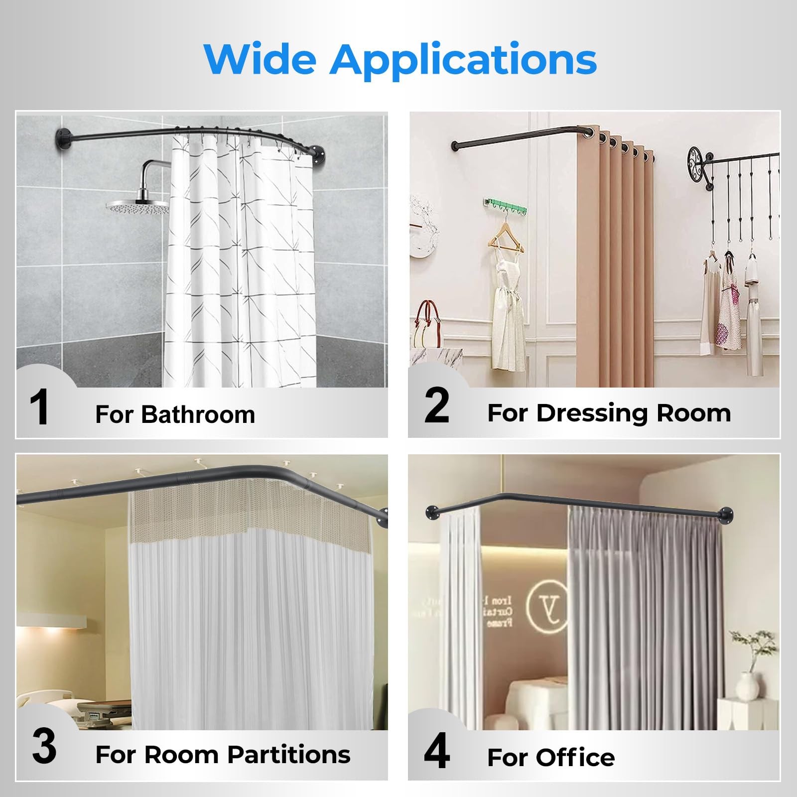 L Shaped Shower Curtain Rod, Adjustable Corner Shower Rod(23.6"-54.3"x23.6"-5...