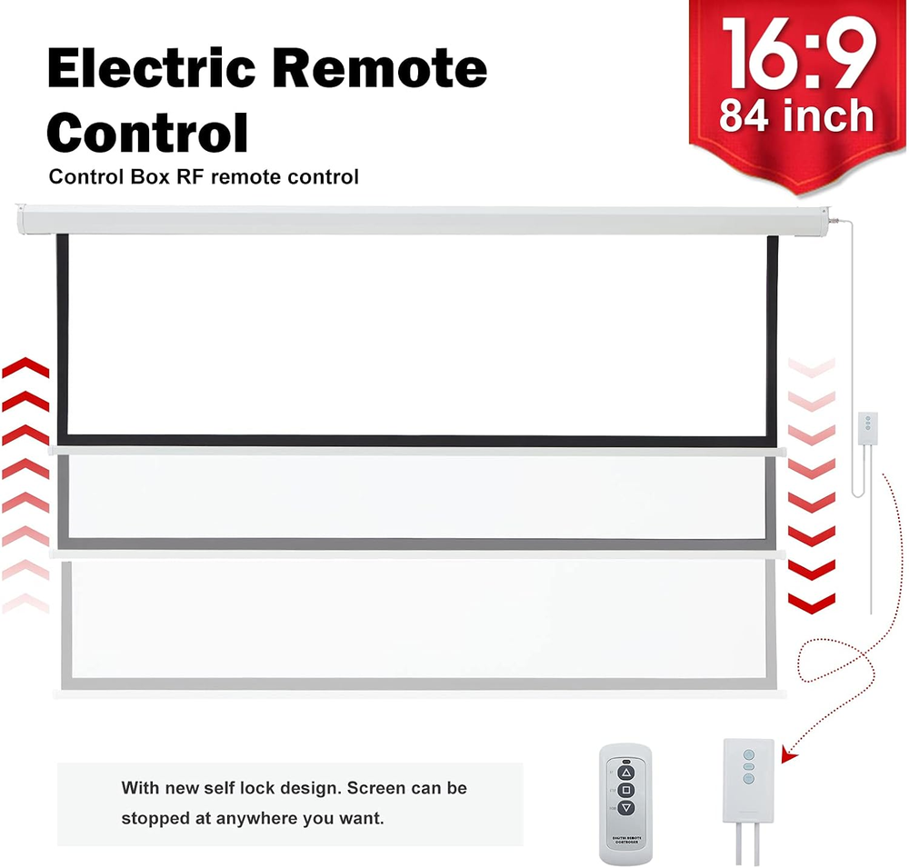 Motorized Projector Screen 84",16:9 4K HD Electric Projector Screen Wall Mounted