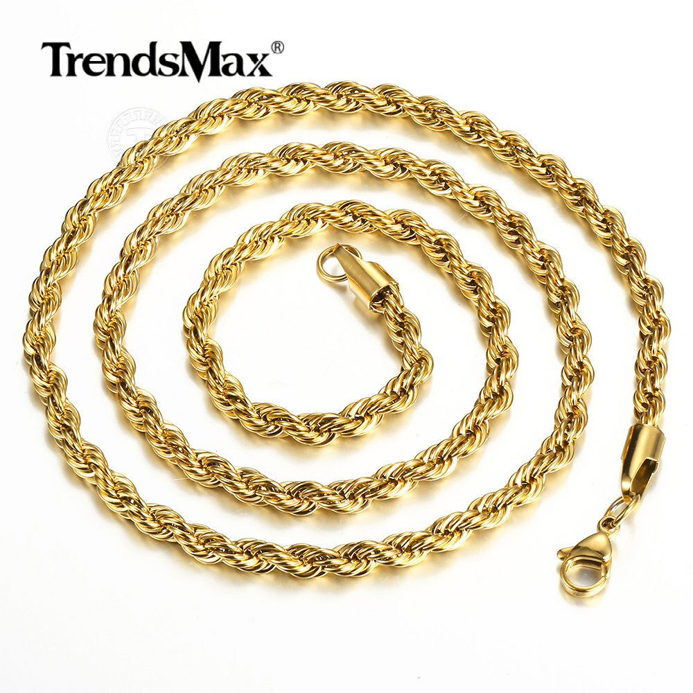 3/5/7mm Twisted Rope Chain Gold Plated Stainless Steel Link Necklace Christmas