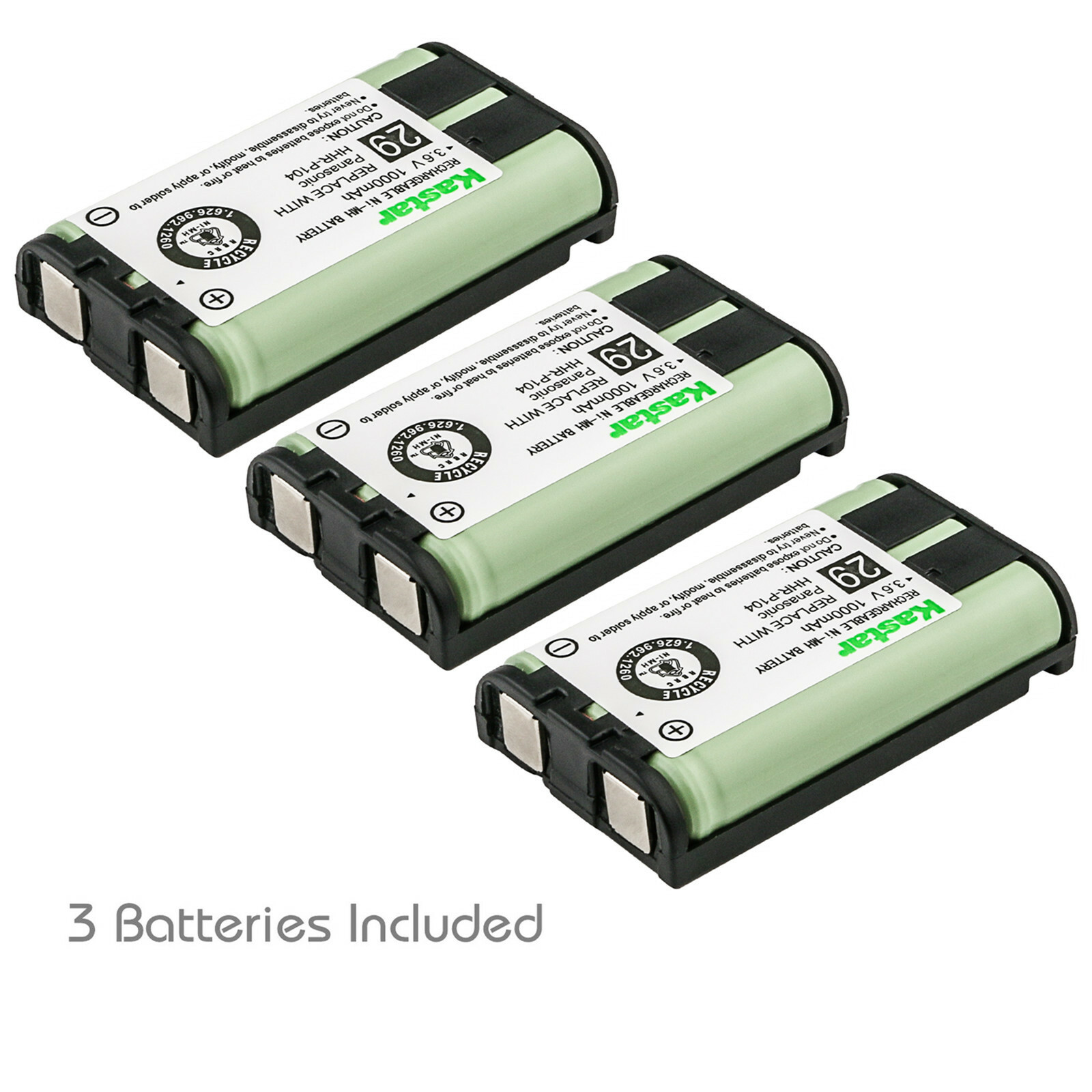 Kastar 3 Pcs 1000mAh Cordless Phone Battery For Panasonic HHR-P104 Type 29 23968