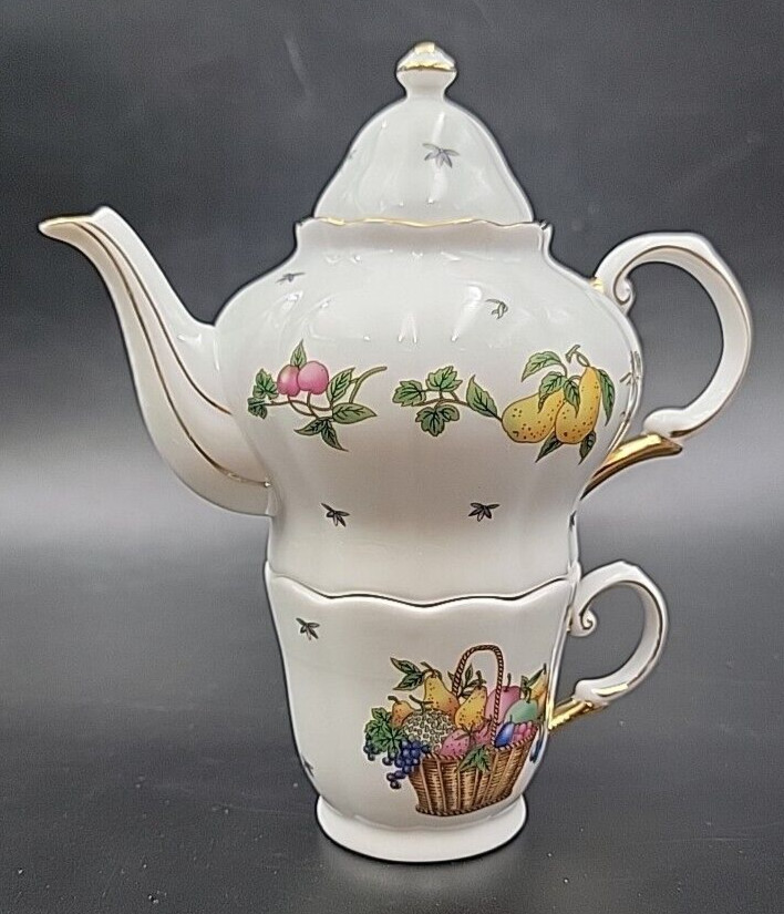 Fruit Basket Porcelain Tea For One Set - EUC