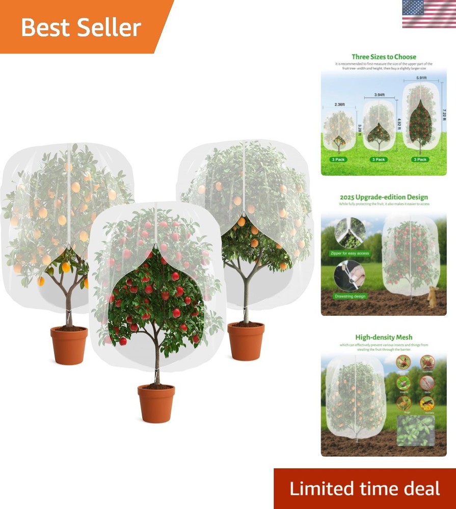 Breathable 3pk Fruit Tree Netting with Adjustable Drawstring - Protects Berries