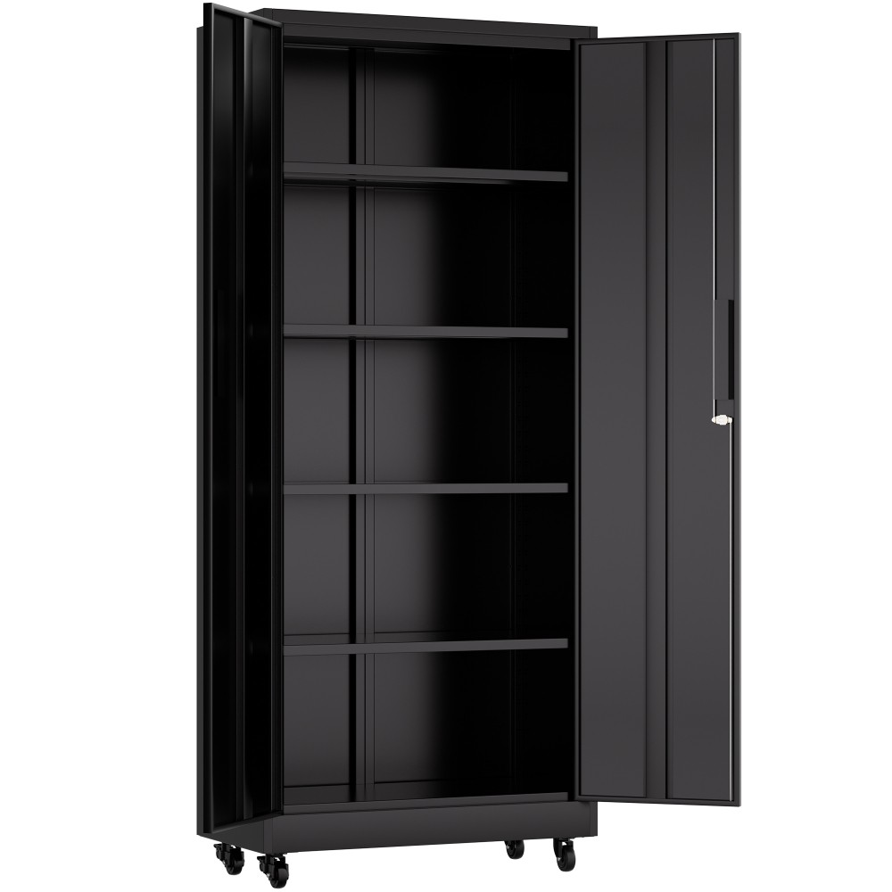 71" Metal Storage Cabinet - 4 Adjustable Shelves - 3-Point Lock - Rolling