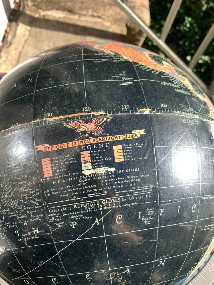 Vintage Globe 12" Replogle Starlight On Metal Base Ca. 1959