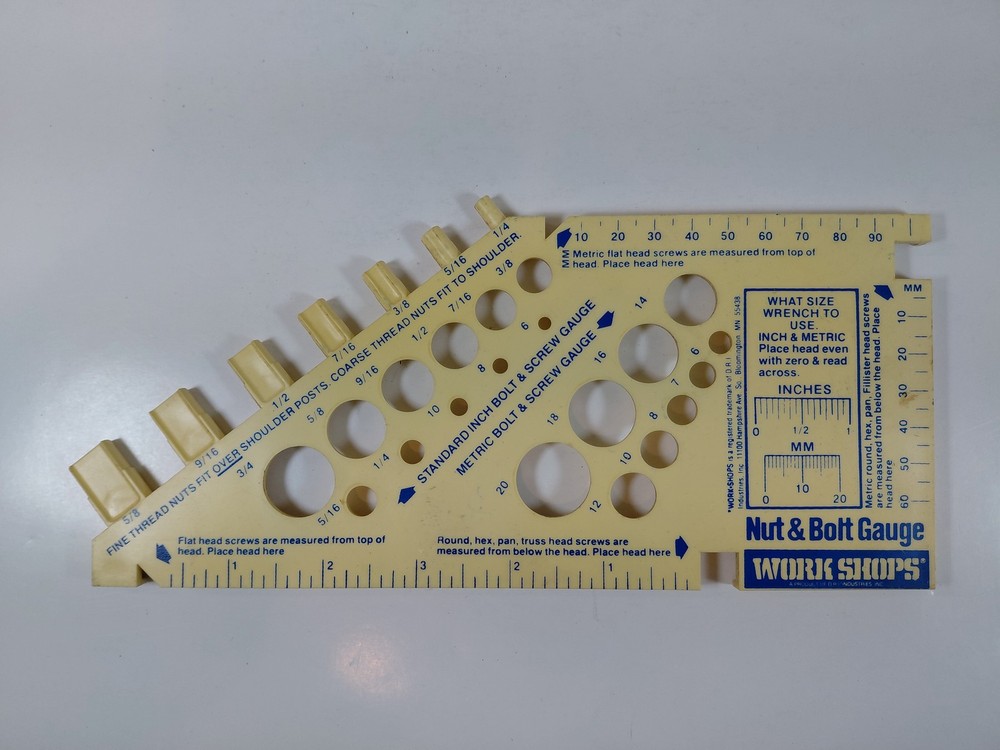 WORK SHOPS Nut & Bolt Gauge Standard Inch Metric Screw Thread Ruler Tool