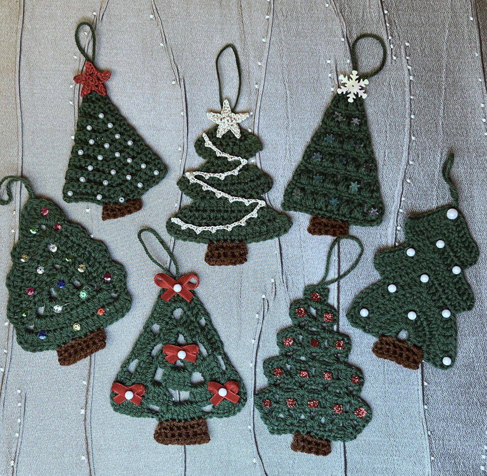 PDF Pattern 7 Crochet Trees Tree Ornaments Decor Gift Vintage