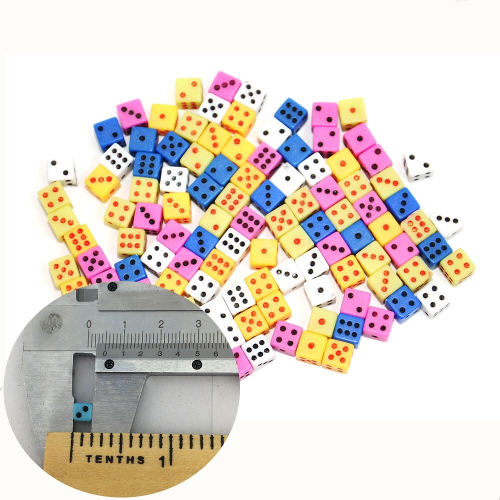 100 Assorted 1/5″ 5Mm D6 Mini Dice Game Dot Square Dice Set