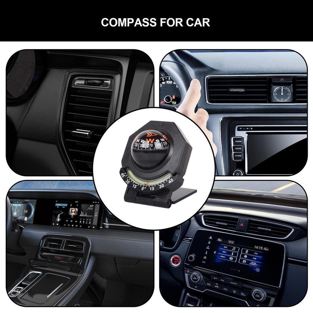 Car Dashboard Compass 180° Adjustable High Precision Foldable Spherical Compass