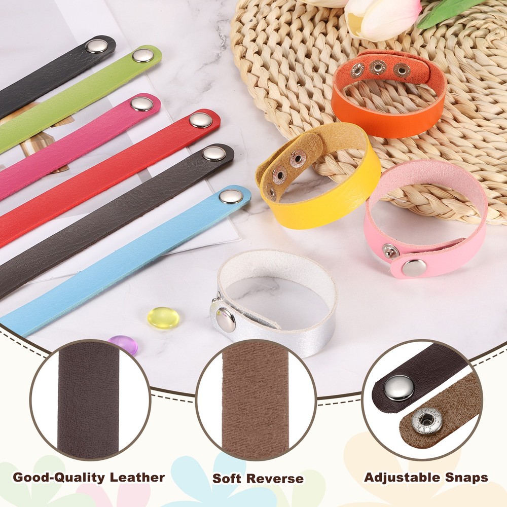 10 Pcs Plain Leather Bracelets Leather Snap Bracelets, Brown